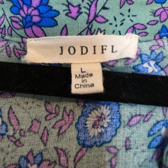 Jodifl Green Floral Boho Dress - Size Large - Picture 3 of 4